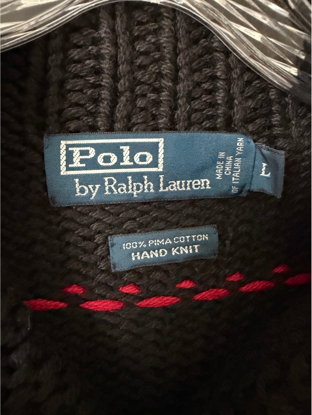 Ralph Lauren VTG 100%Cotton Hand Knit Shawl Neck Aztec Pattern Sweater Size L - Picture 7 of 8